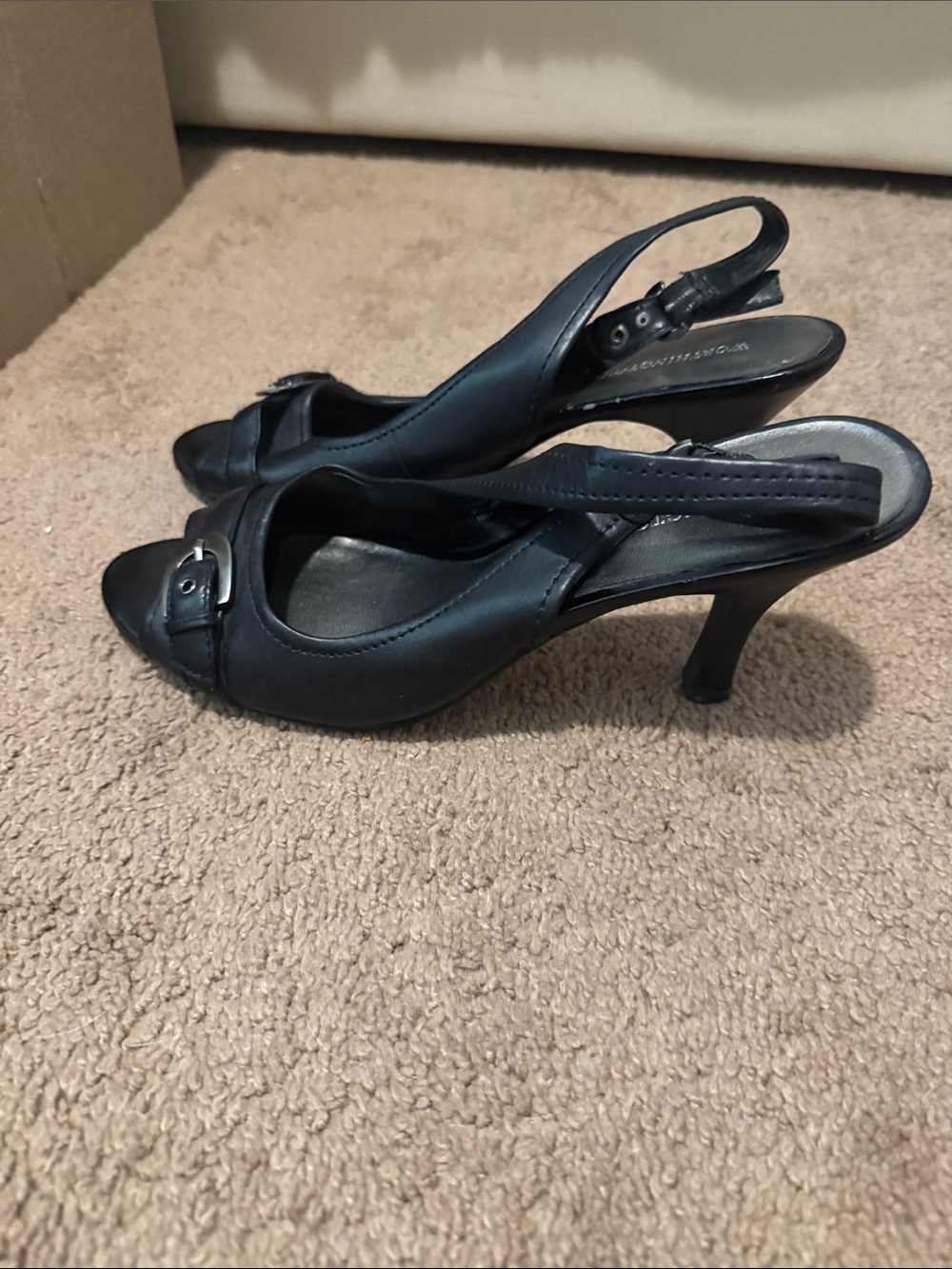 Worthington Black Peep-Toe Slingback Heels with Buckle